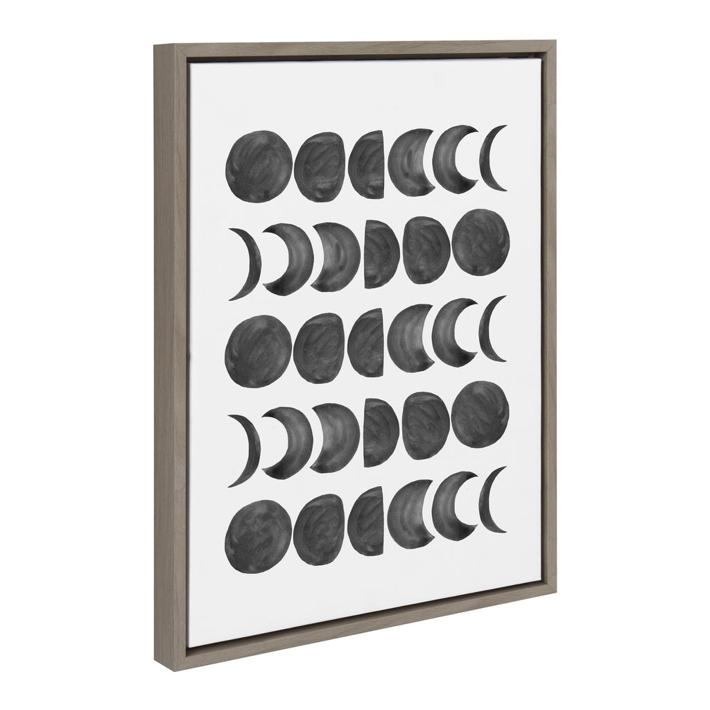 Moon Phases — Black on White Framed Canvas