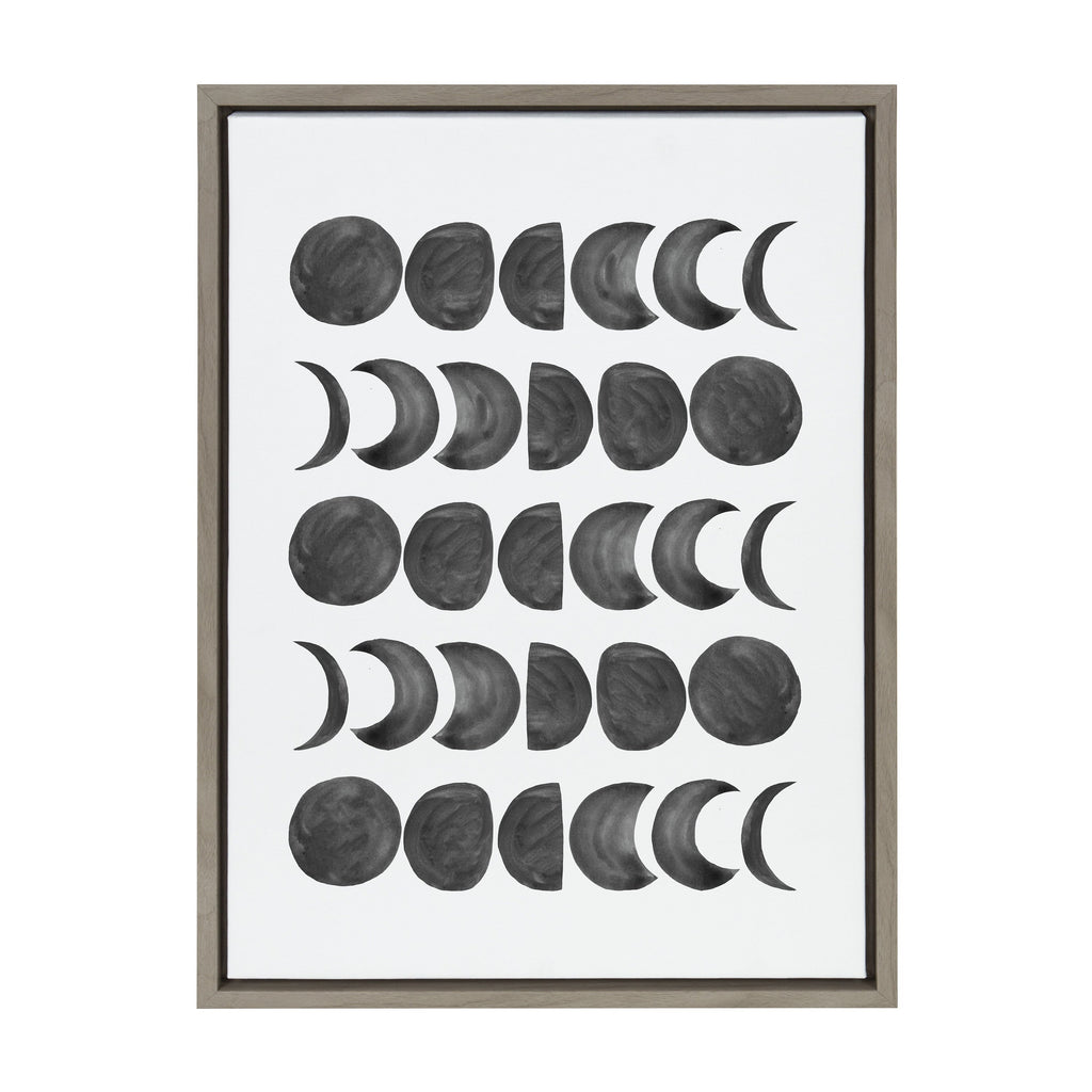 Moon Phases — Black on White Framed Canvas