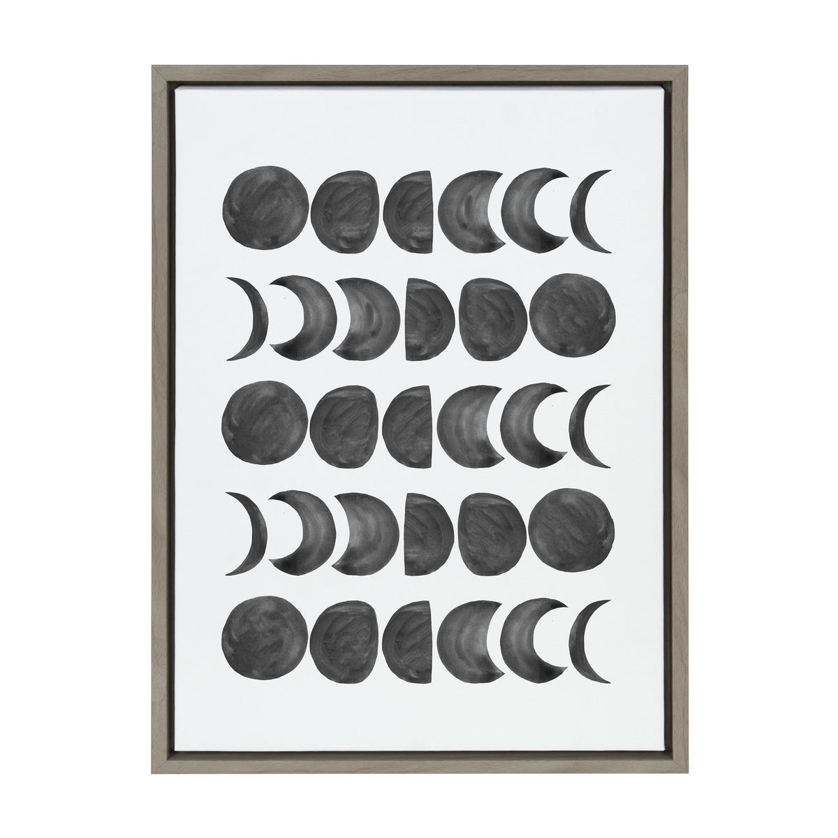 Moon Phases — Black on White Framed Canvas