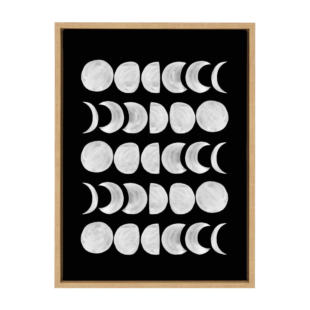 Moon Phases — White on Black Framed Canvas