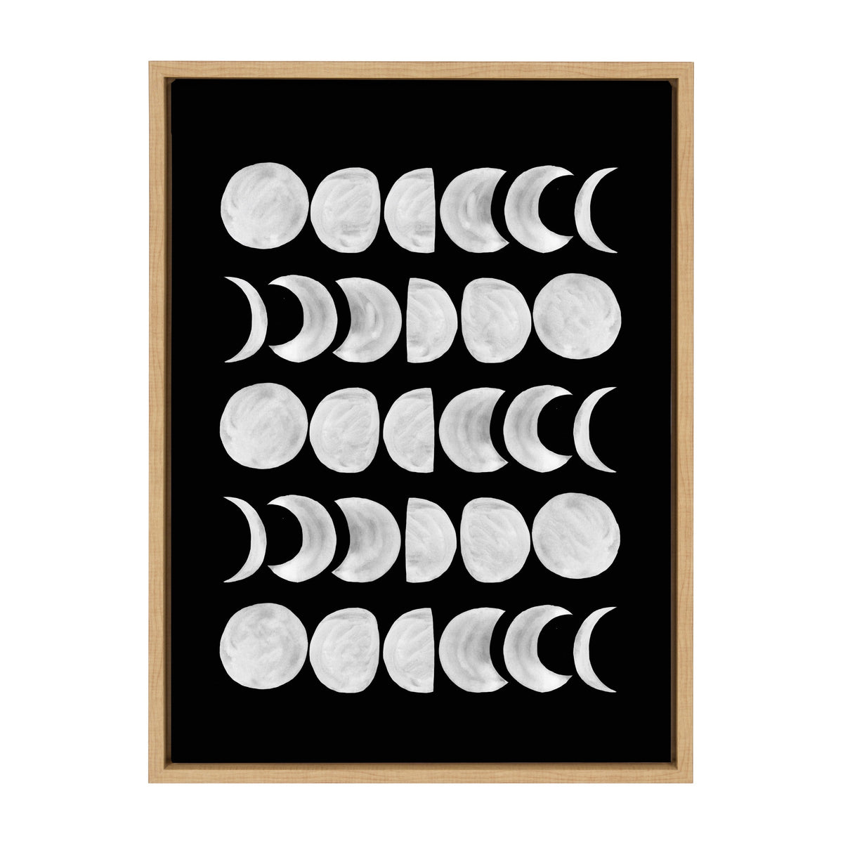 Moon Phases — White on Black Framed Canvas