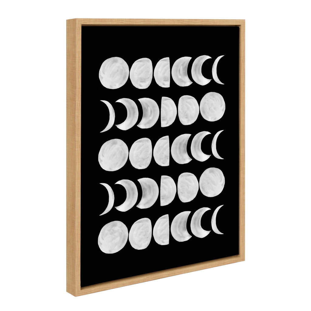 Moon Phases — White on Black Framed Canvas