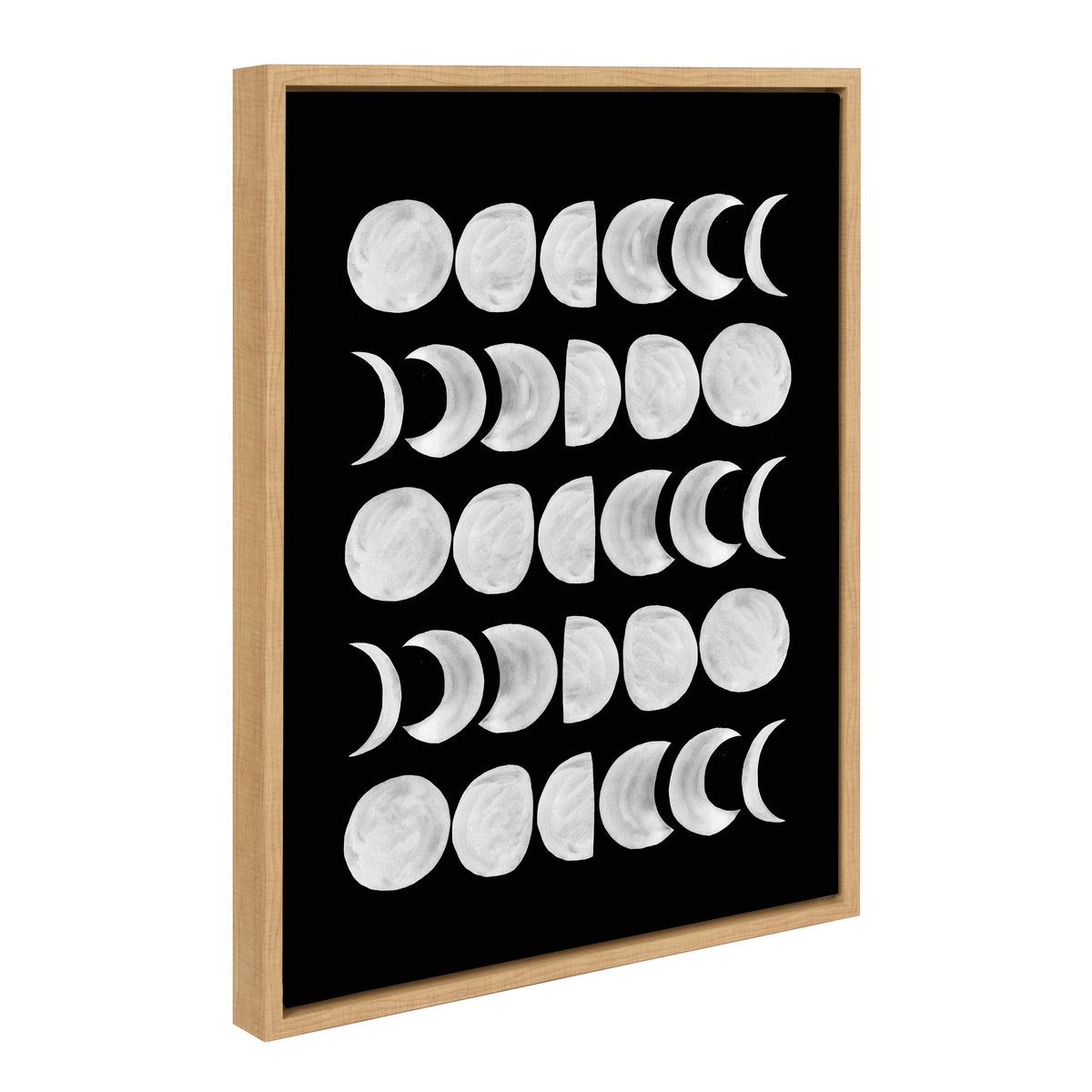 Moon Phases — White on Black Framed Canvas