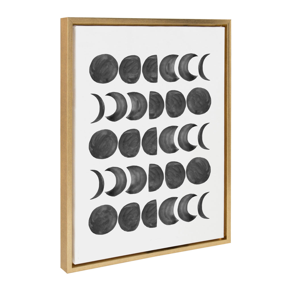 Moon Phases — Black on White Framed Canvas