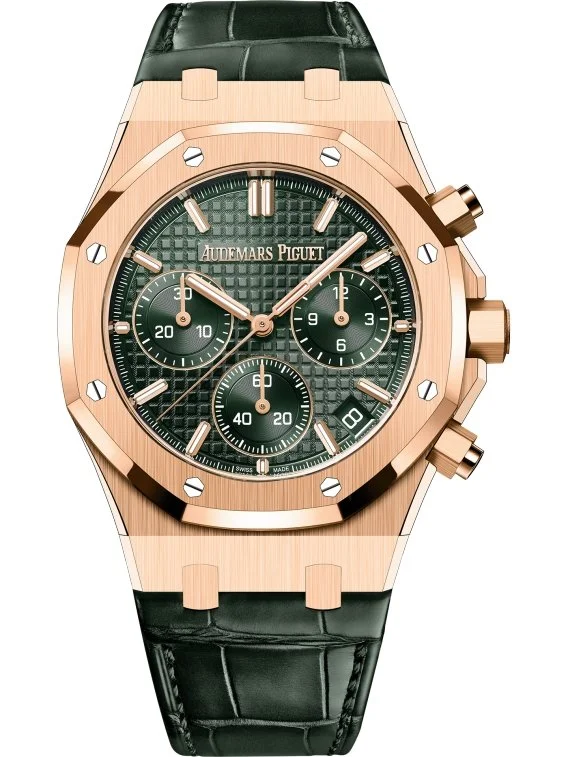 Formal watches for evening events   Audemars Piguet ROYAL OAK SELFWINDING CHRONOGRAPH “50TH ANNIVERSARY” GREEN DIAL GREEN STRAP (Ref # 26240OR.OO.D404CR.01)