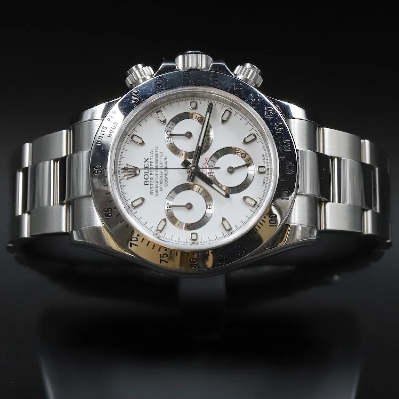 elegant dress watches for formal events   Rolex<br>116520 Daytona White Dial Blue Chromalight Lume