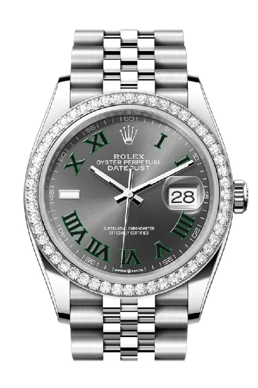 women’s watches with interchangeable bands   Rolex Datejust 36 Grey Green Roman Dial Diamond Bezel Jubilee Watch 126284RBR 126284RBR-0037