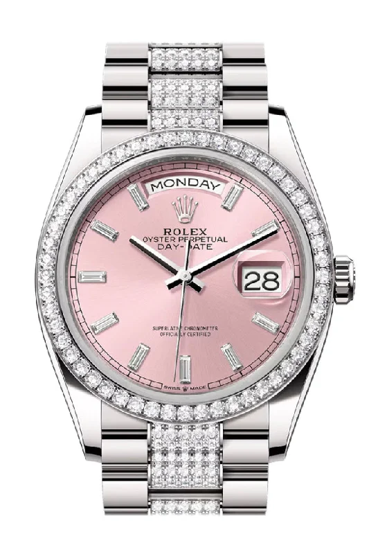 Formal watches for evening events   Rolex Day Date 36mm Pink Diamond Dial Diamond Bezel White Gold President Diamond Bracelet 128349RBR