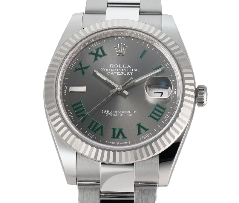 Watches with adjustable straps for a perfect fit   Steel 41mm Slate Dial Green Roman Numerals Oyster Bracelet