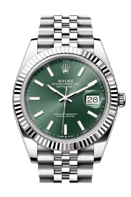 women’s watches with interchangeable bands   Rolex Datejust 41 Green Dial Fluted Bezel Jubilee Bracelet 126334