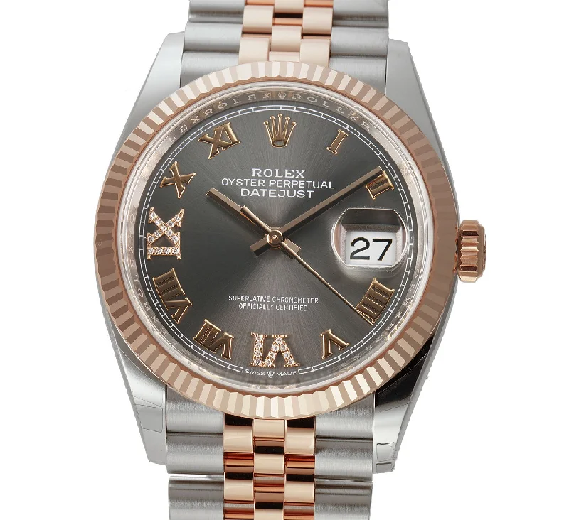 minimalistic watches for men with leather bands   36mm Steel & Everose Gold Slate Roman Diamond VI & IX Dial Jubilee Bracelet