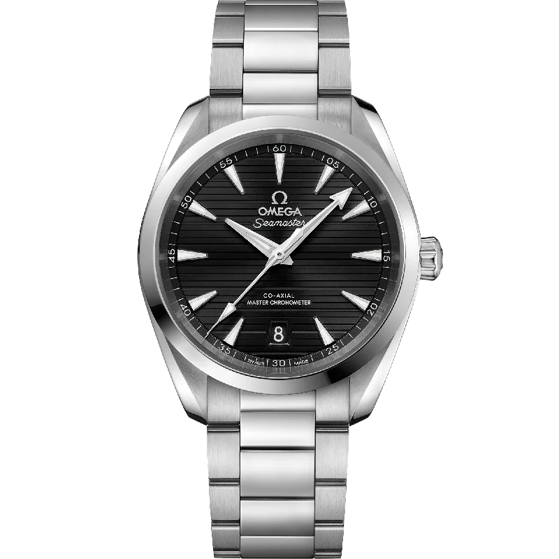 minimalistic watches for men with leather bands   Omega Seamaster Aqua Terra 150M 38mm steel on steel