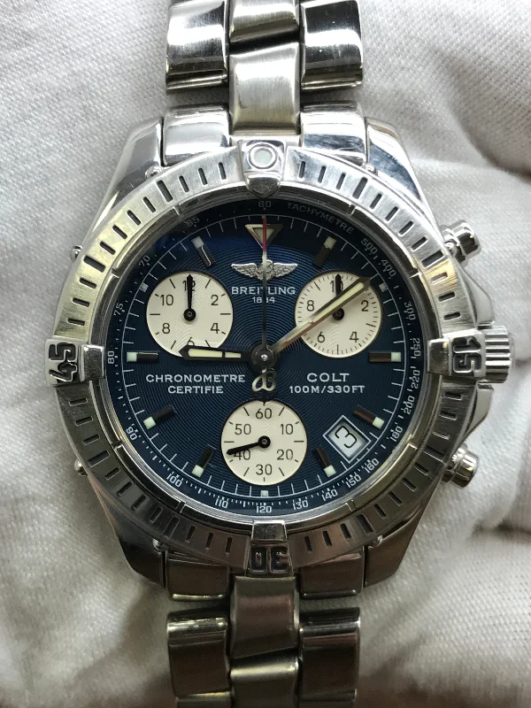 Vintage style quartz watches   Breitling Colt A73350 Blue Dial Quartz Men's Watch