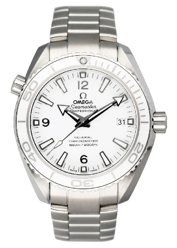 women’s watches with interchangeable bands   Omega Seamaster Planet Ocean 42MM Mens Watch Box Papers