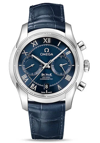Watches with a stylish look Omega De Ville Co-Axial Chronograph Watch - 42 mm Steel Case - Blue Dial - Blue Leather Strap - 431.13.42.51.03.001 Watches with a stylish look Omega De Ville Co-Axial Chronograph Watch - 42 mm Steel Case - Blue Dial - Blue Leather Strap - 431.13.42.51.03.001
