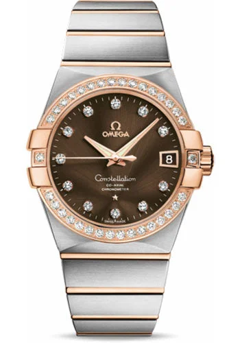 Women's dress watches with elegant straps Omega Gents Constellation Chronometer Watch - 38 mm Brushed Steel And Red Gold Case - Diamond Bezel - Brown Diamond Dial - 123.25.38.21.63.001 Women's dress watches with elegant straps Omega Gents Constellation Chronometer Watch - 38 mm Brushed Steel And Red Gold Case - Diamond Bezel - Brown Diamond Dial - 123.25.38.21.63.001