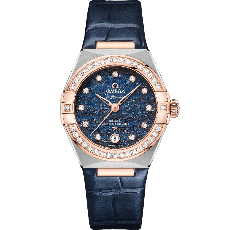 watches with custom engravings for gifts Omega Constellation 29mm steel - Sedna™ gold on leather strap watches with custom engravings for gifts Omega Constellation 29mm steel - Sedna™ gold on leather strap