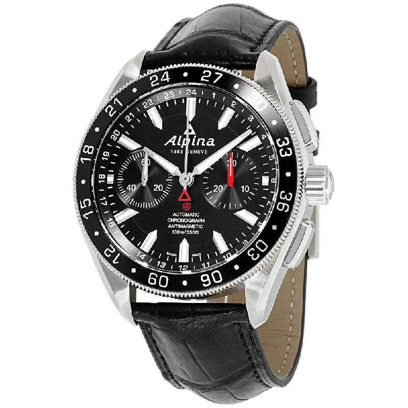 Watches with adjustable straps for a perfect fit   Alpina Men's AL-860B5AQ6 Alpiner 4 Chronograph Black Leather Watch