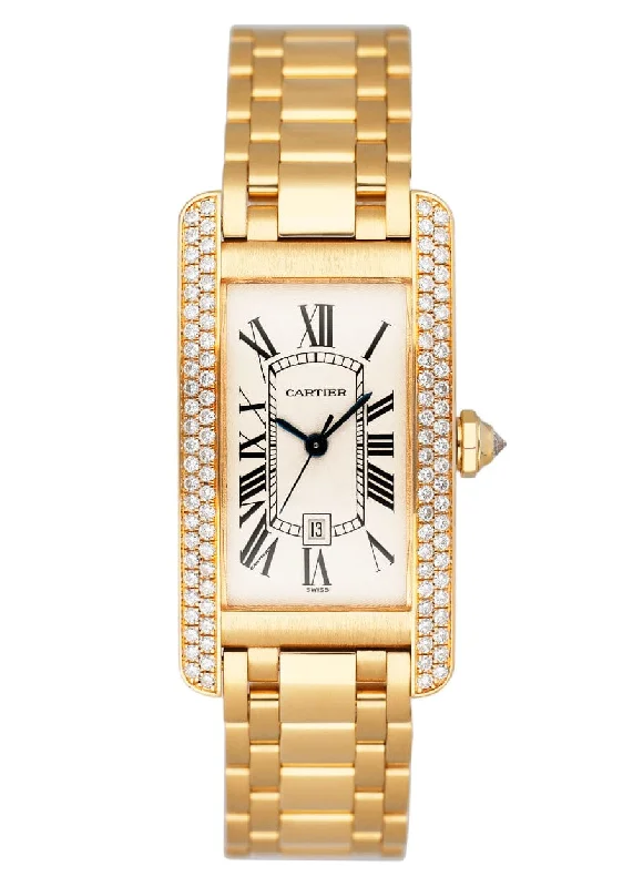 Men's dress watches with slim profile   Cartier Tank Americaine WB7019K2 Diamond 18K Yellow Gold Ladies Watch