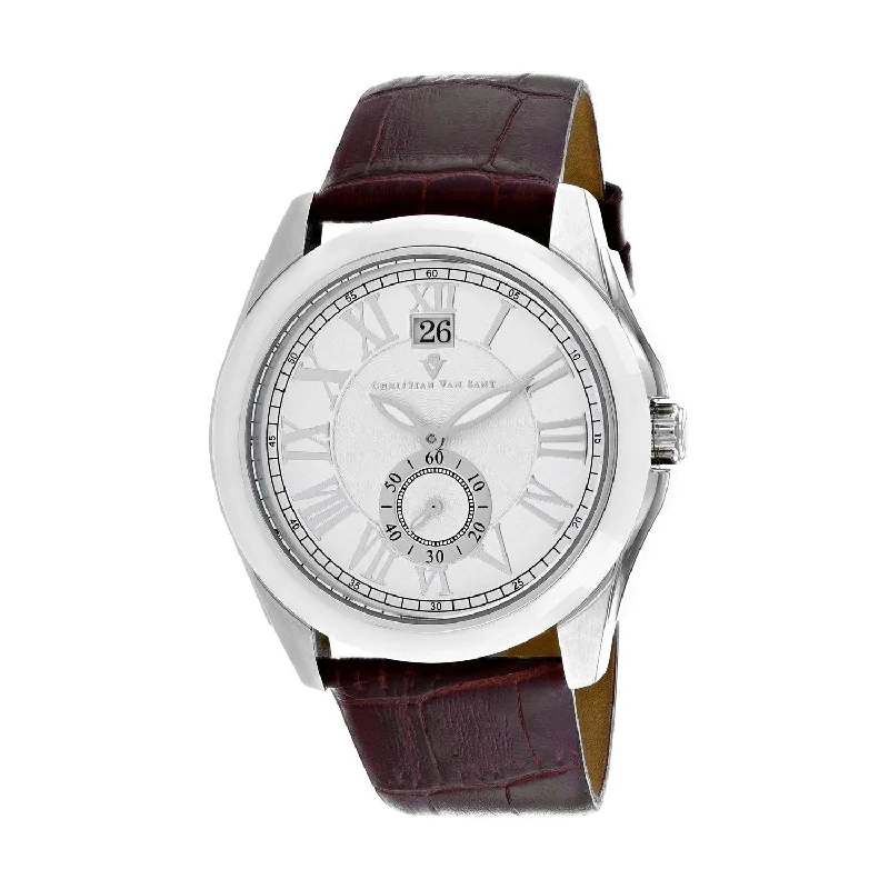 minimalistic watches for men with leather bands   Christian Van Sant Men's CV3100 Gravity Brown Leather Watch