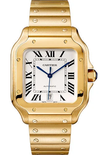designer watches for special occasions   Cartier Santos de Cartier Watch - 39.8 mm Yellow Gold Case - Silvered Dial - Second Bracelet - WGSA0029