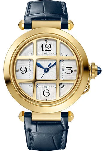 Watches for daily wear Cartier Pasha de Cartier Watch - 41 mm Yellow Gold Case - Silver Dial - Blue Leather Strap and Second Gray Alligator Leather Strap - WGPA0019 Watches for daily wear Cartier Pasha de Cartier Watch - 41 mm Yellow Gold Case - Silver Dial - Blue Leather Strap and Second Gray Alligator Leather Strap - WGPA0019