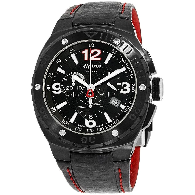 stylish watches for everyday wear   Alpina Men's AL-352LBR5FBAR6 Racing Chronograph Black Leather Watch